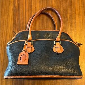 Liz Claiborne Vintage Black Leather Satchel Purse with Tan Trim